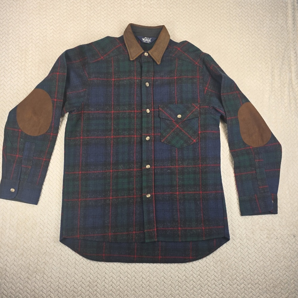 VTG Woolrich Wool Shirt Jacket Lumberjack Shacket Elbow Patches Medium USA Made